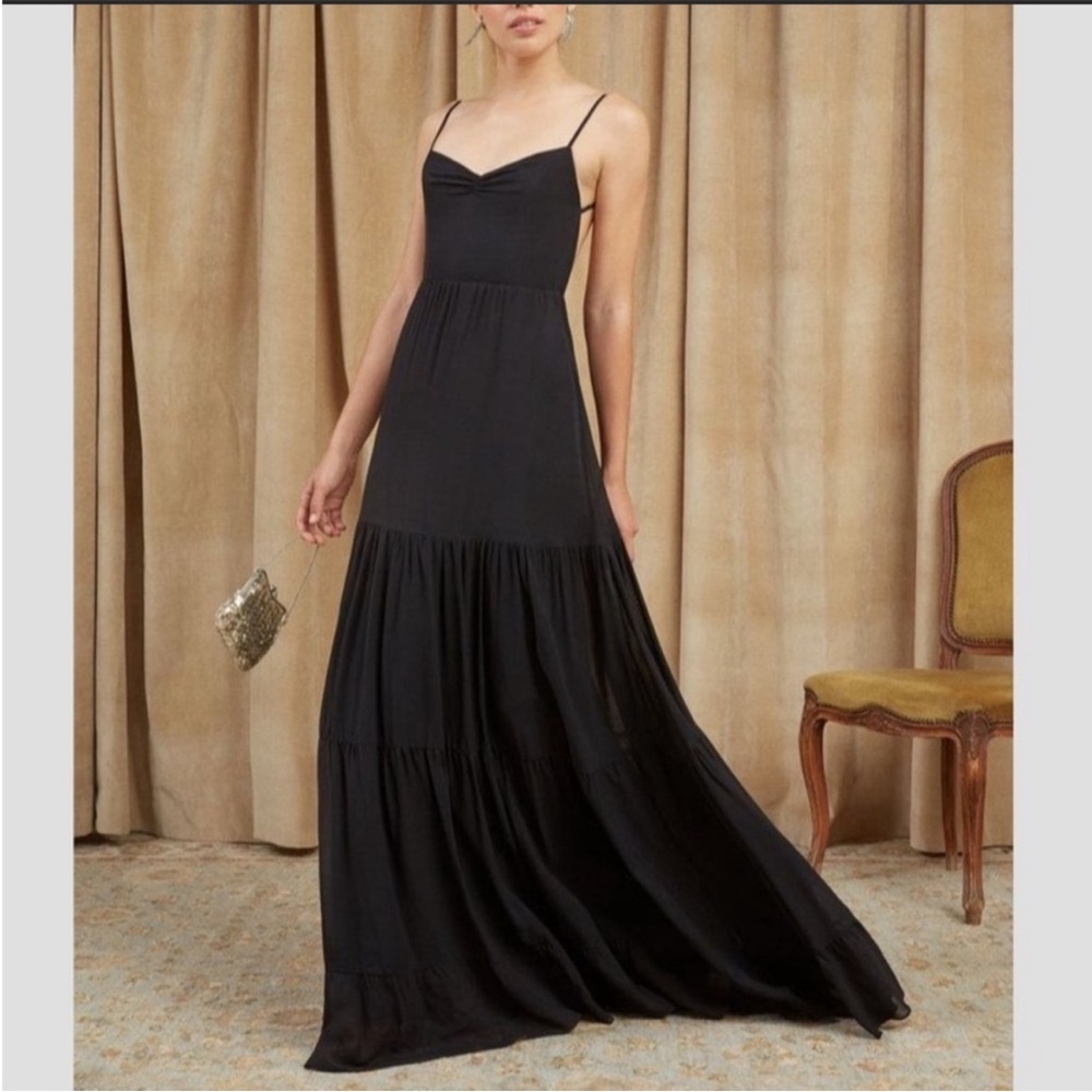 Reformation Black Figi Maxi Dress Open Back Size 6‎ Evening Feminine whimsical - Picture 9 of 11